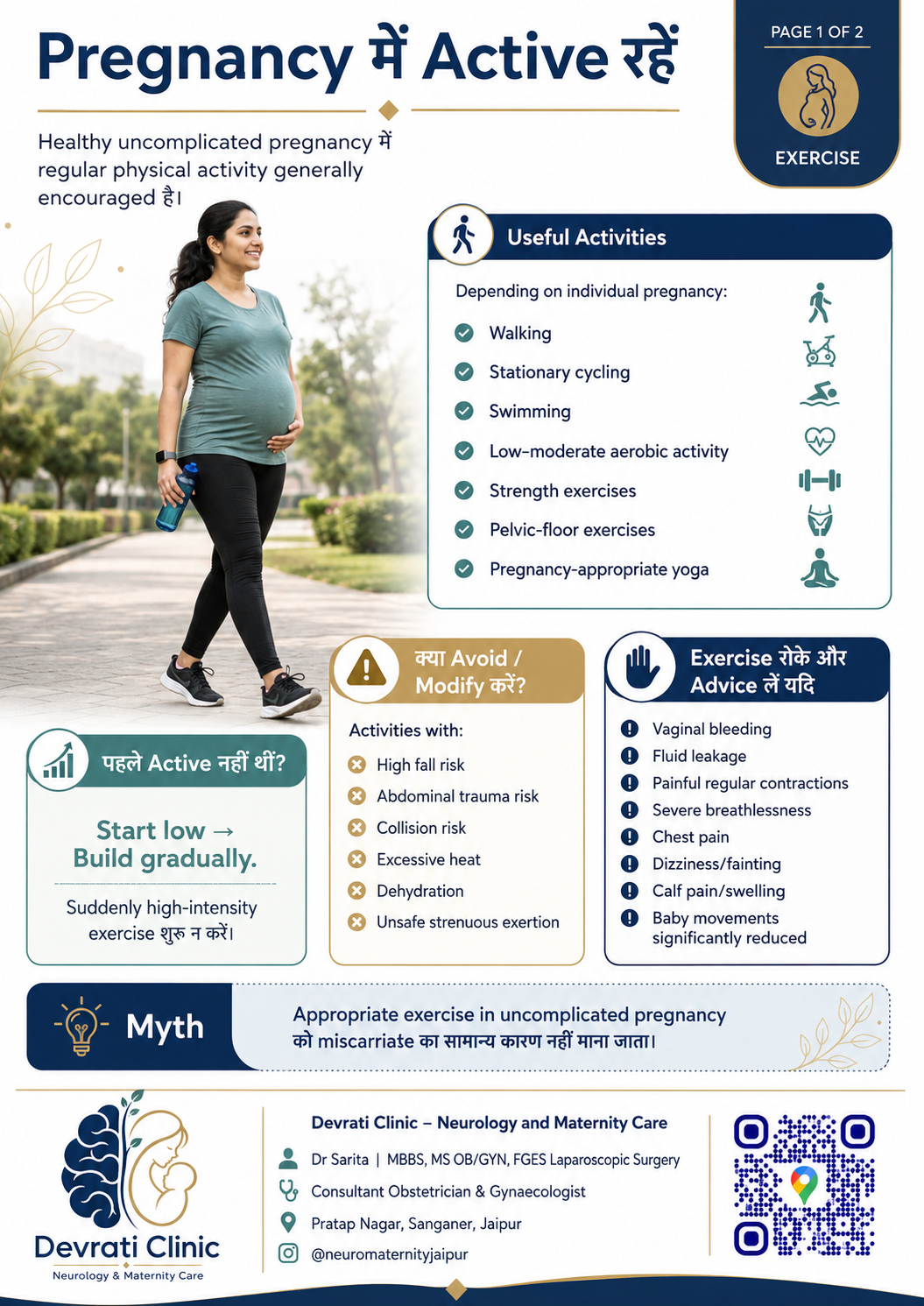 Pregnancy में Exercise & Travel — हिन्दी इन्फोग्राफिक, पृष्ठ 1