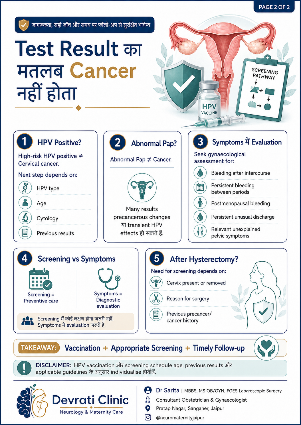 Cervical Cancer Screening & HPV Prevention — हिन्दी इन्फोग्राफिक, पृष्ठ 2