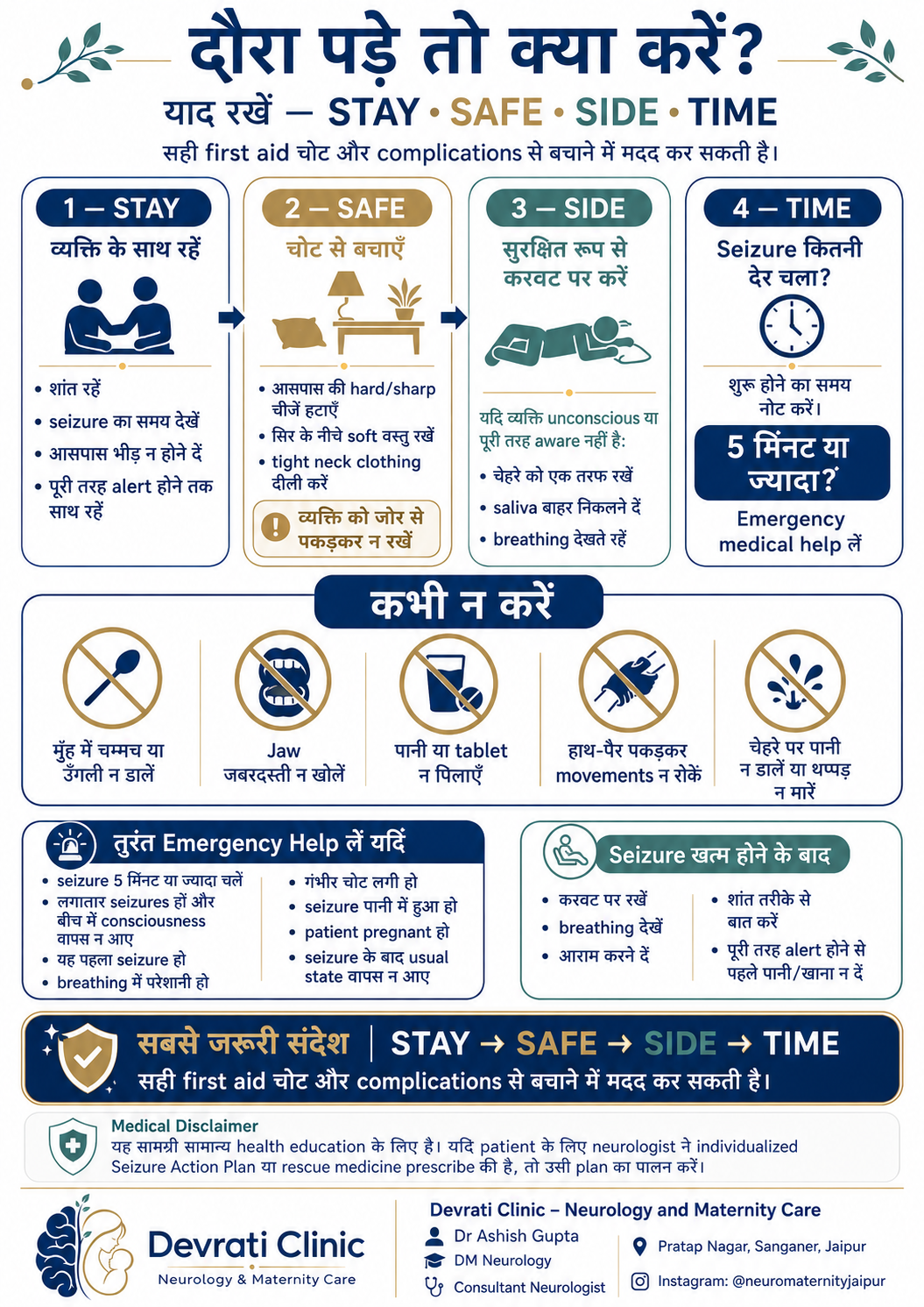 दौरा पड़ने पर क्या करें? Seizure First Aid Guide — हिन्दी इन्फोग्राफिक, पृष्ठ 1