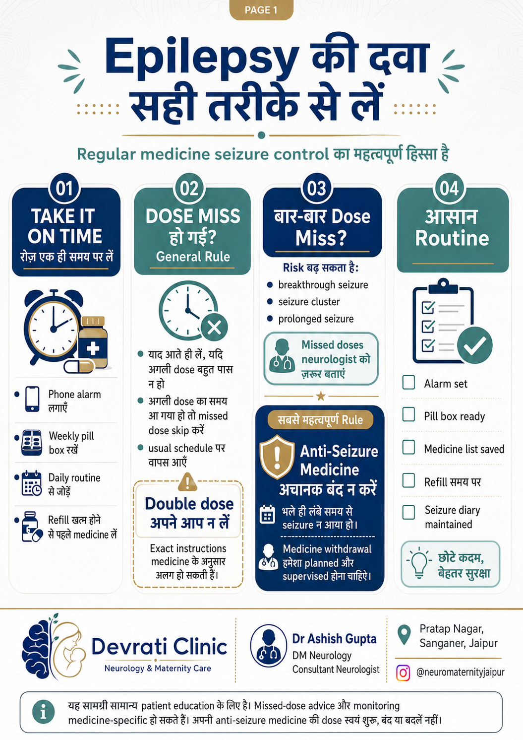 Epilepsy की दवाइयाँ सही तरीके से कैसे लें? — हिन्दी इन्फोग्राफिक, पृष्ठ 1