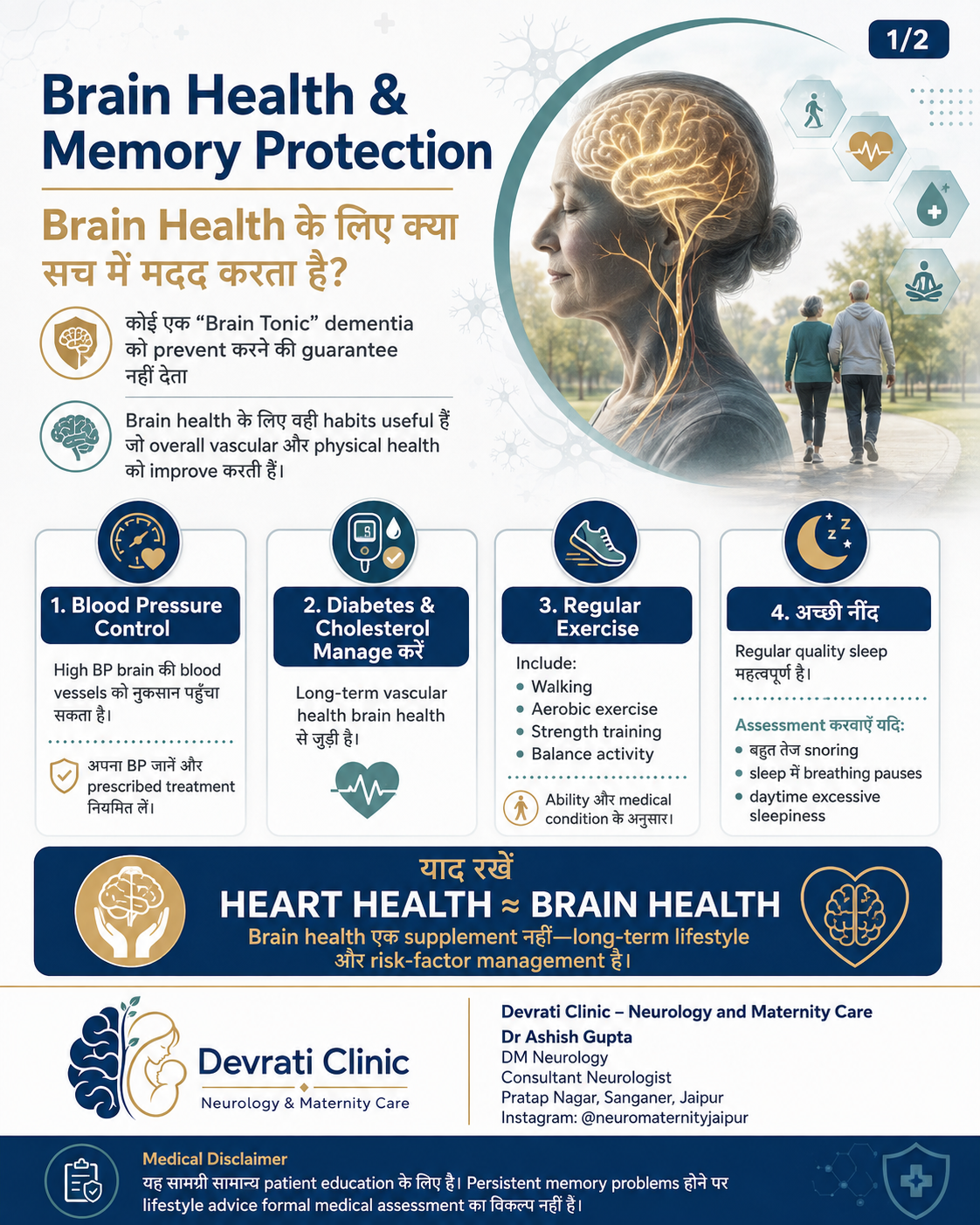 Brain Health कैसे बनाए रखें? — हिन्दी इन्फोग्राफिक, पृष्ठ 1
