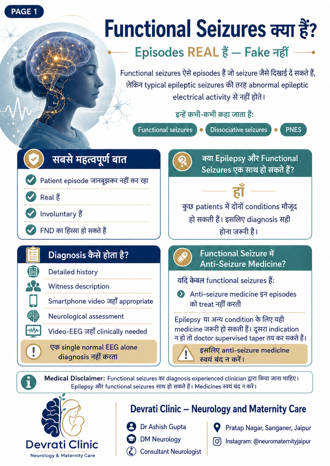 Functional Seizures क्या हैं? Epileptic Seizures से कैसे अलग हैं? — हिन्दी इन्फोग्राफिक, पृष्ठ 1
