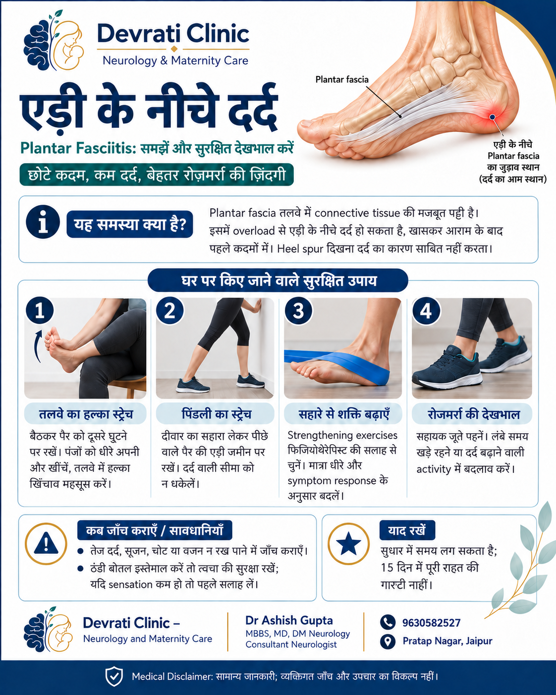 Plantar Fasciitis / Heel Pain — हिन्दी इन्फोग्राफिक, पृष्ठ 1